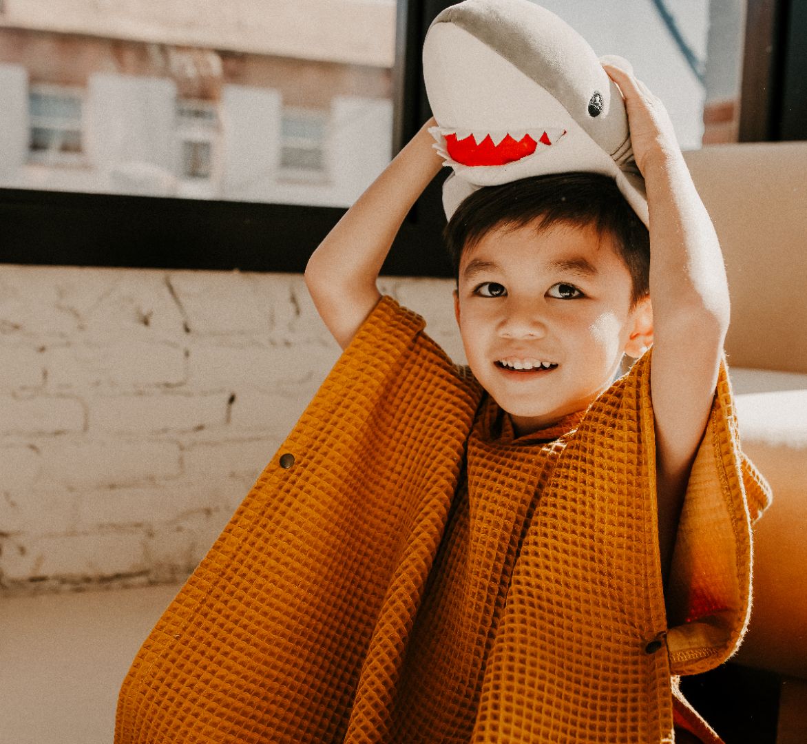 Hooded Poncho Towel in Mustard Seed